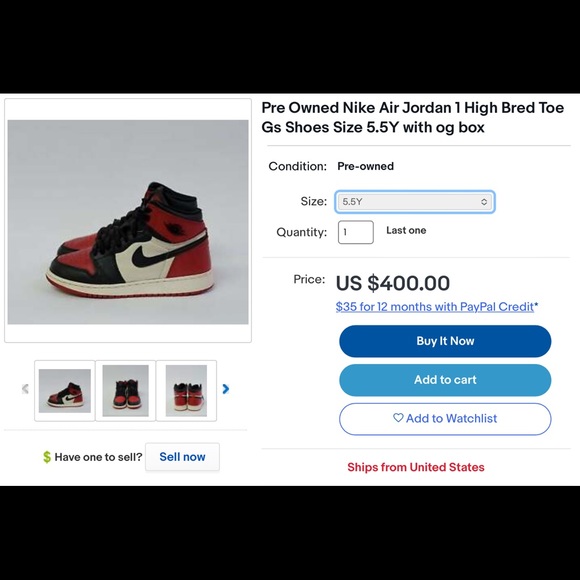 AIR JORDAN 1 Retro High Bred Toe GS 5.5y - Picture 6 of 6